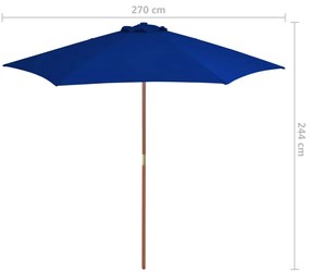 Guarda-sol de jardim com poste de madeira 270 cm azul