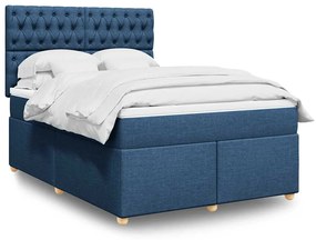 vidaXL Cama com molas/colchão 140x190 cm tecido azul
