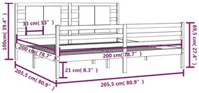 Estrutura de cama 200x200 cm pinho maciço cinzento