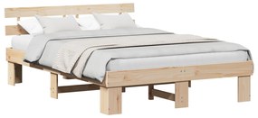 Estrado de Cama com Cabeceira 140x200 cm Madeira Maciça de Pinho