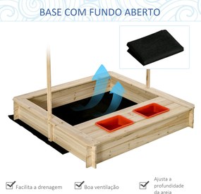 Caixa de Areia Infantil de Madeira com Teto Inclinável Ajustável em Al