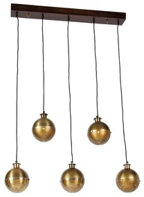 Candeeiro de suspensão industrial bronze com madeira 5 luzes - Haicha Industrial