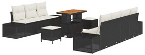 Conjunto de Sofá de Jardim vidaXL com 10 Peças e Almofadas Preto Ratta