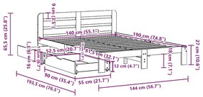 Cama sem colchão 140x190 cm madeira de pinho maciça branco