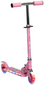 HOMCOM Trotinete para Crianças Dobrável com Luzes e Música 4 Alturas Ajustável Rodas Brilhantes e Pedal LED 67x32x65-78 cm Rosa