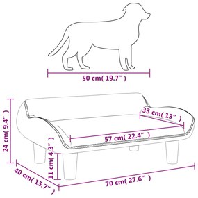 Cama para cães 70x40x24 cm veludo cinzento-claro