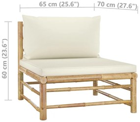 4 pcs conj. lounge p/ jardim em bambu c/ almofadões branco nata