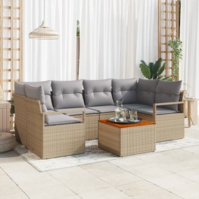 Conjunto de Sofás para Jardim de 7 Peças com Almofadas em Bege e Ratta