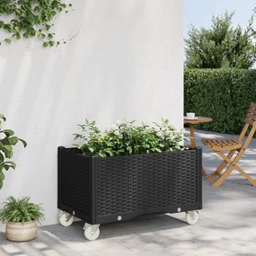 vidaXL Vaso/floreira de jardim com rodas 80x50x54 cm PP preto