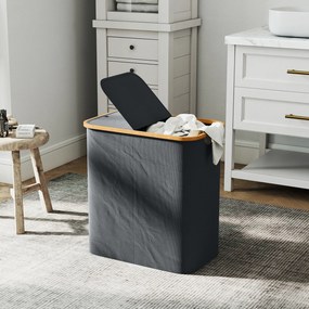 Cesto de roupa suja dobrável de dupla capacidade 54 x 34 x 58,5 cm, 80 L, com tampa e pegas ranhuradas, cinzento