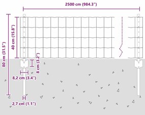 Cerca Euro com 11 postes U Cinza 0.4x25 m Aço