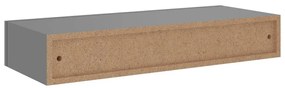 Prateleiras de parede c/ gavetas 2pcs MDF 60x23,5x10cm cinzento