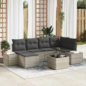 vidaXL Conjunto de Sofá de Jardim de 7 Peças com Almofadas Cinza Rattan PE