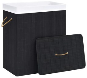 Cesto para roupa suja c/ secção única 83 L bambu preto