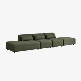 Sofá Modular De 3 Peças Com Chaise Longue Esquerda E Pufe Fogler Chenille Verde Sálvia - Sklum