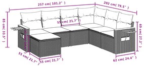 7 pcs conjunto de sofás p/ jardim com almofadões vime PE bege
