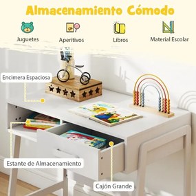 Conjunto de secretária e cadeira para crianças com gaveta e estante Branco