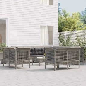 vidaXL 11 pcs conjunto lounge de jardim c/ almofadões vime PE cinzento