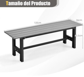 Banco jardim de exterior para 2 pessoas com estrutura metálica e assento de ripas Capacidade 300 kg para Pátio Jardim Varanda 120 x 36 x 40,5 cm Cinze
