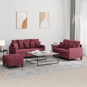 vidaXL 3 pcs conjunto de sofás com almofadões tecido vermelho tinto