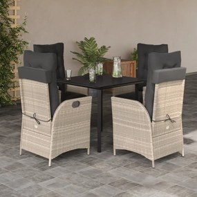 vidaXL 5 pcs conjunto de jantar p/ jardim c/ almofadões cinzento claro
