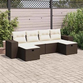 vidaXL 6 pcs conjunto de sofás jardim c/ almofadões vime PE castanho