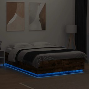 Estrutura cama c/ luzes LED derivados madeira carvalho fumado