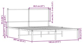 Estrutura de cama com cabeceira 140x200cm metal carvalho sonoma