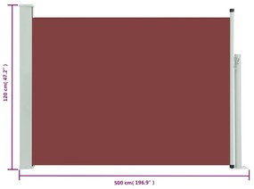 Toldo lateral retrátil para pátio 120x500 cm castanho