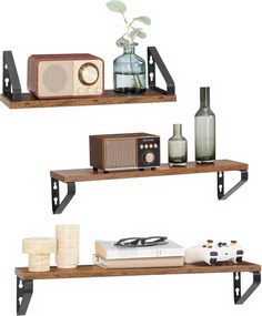 Conjunto de 3 prateleiras suspensa de parede, 3 tamanhos castanho-preto