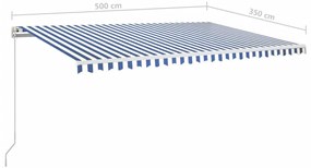 Toldo retrátil manual 500x350 cm azul e branco