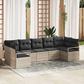 Conjunto de Sofá de Jardim vidaXL 7 Peças com Almofadas Cinza Claro Rattan Poliéster
