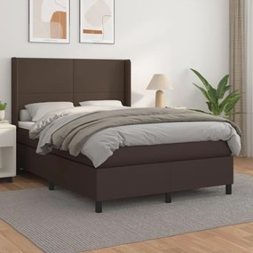 vidaXL Cama com molas/colchão 140x190 cm couro artificial castanho
