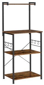 Prateleira de cozinha VASAGLE com 3 níveis e 6 ganchos em formato de S, design industrial, utensílios de cozinha para micro-ondas, temperos, panelas e frigideiras, vintage, marrom-preto KKS023B01