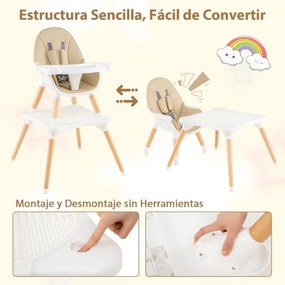 Cadeira refeição alta para bebés e crianças pequenas, conversível 6 em 1 tabuleiro removível bege e branco