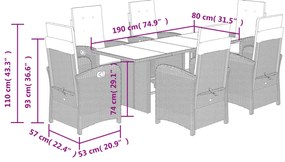 7 pcs conj. jantar jardim c/ almofadões vime PE bege misturado