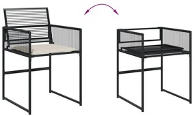 11 pcs conjunto de jantar p/ jardim c/ almofadões vime PE preto