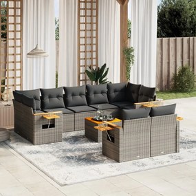 vidaXL 10 pcs conjunto sofás de jardim c/ almofadões vime PE cinzento