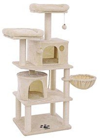 FEANDREA Cat Tree, Torre alta para gatos, 2 cavernas, bege PCT90M