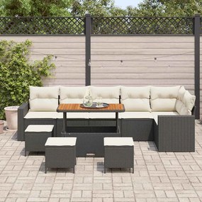 Conjunto de Sofás de Jardim de 10 Peças com Almofadas Preto Rattan Pol