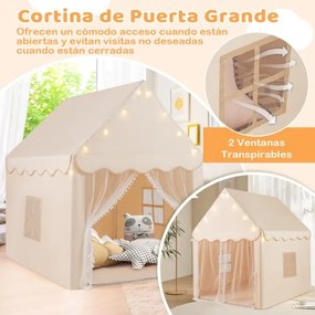 Tenda de brincar para crianças 105 x 120 x 140 cm para interior e exterior com tapete grosso Bege
