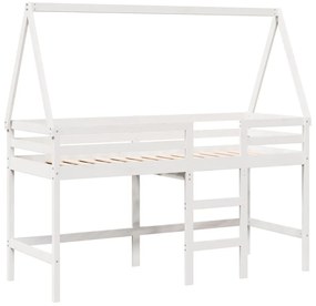Cama alta c/ escada e telhado 90x190 cm pinho maciço branco