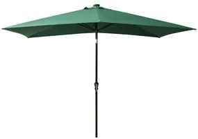 Guarda-sol de jardim com luzes LED e poste de aço 2x3 m verde