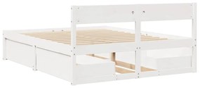 Cama sem colchão 140x200 cm madeira de pinho maciça branco