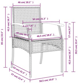 7 pcs conjunto de jantar p/ jardim com almofadões vime PE bege