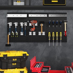 Kit de organização de ferramentas com 3 tábuas e 28 acessórios para garagem e oficina Preto