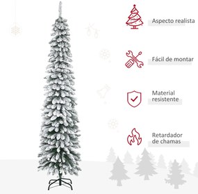 Árvore de Natal Artificial 210cm com Neve Ignífugo com 490 Ramos Folhas de PVC Base Dobrável e Suporte Metálico Decoração de Natal para Interiores Ver