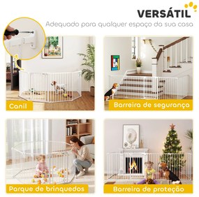 Parque para Cães Dobrável com 6 Painéis Porta com Fecho Duplo Barreira de Segurança para Escada Corredor Branco