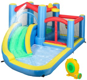 AIYAPLAY Castelo Insuflável 5 em 1 Parque Aquático Insuflável para Crianças com Escorrega Piscina Alvo e Cesta 385x290x180 cm Multicor