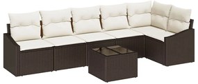Conjunto de Jantar de Jardim com 7 Peças e Almofadas Rattan Marrom
